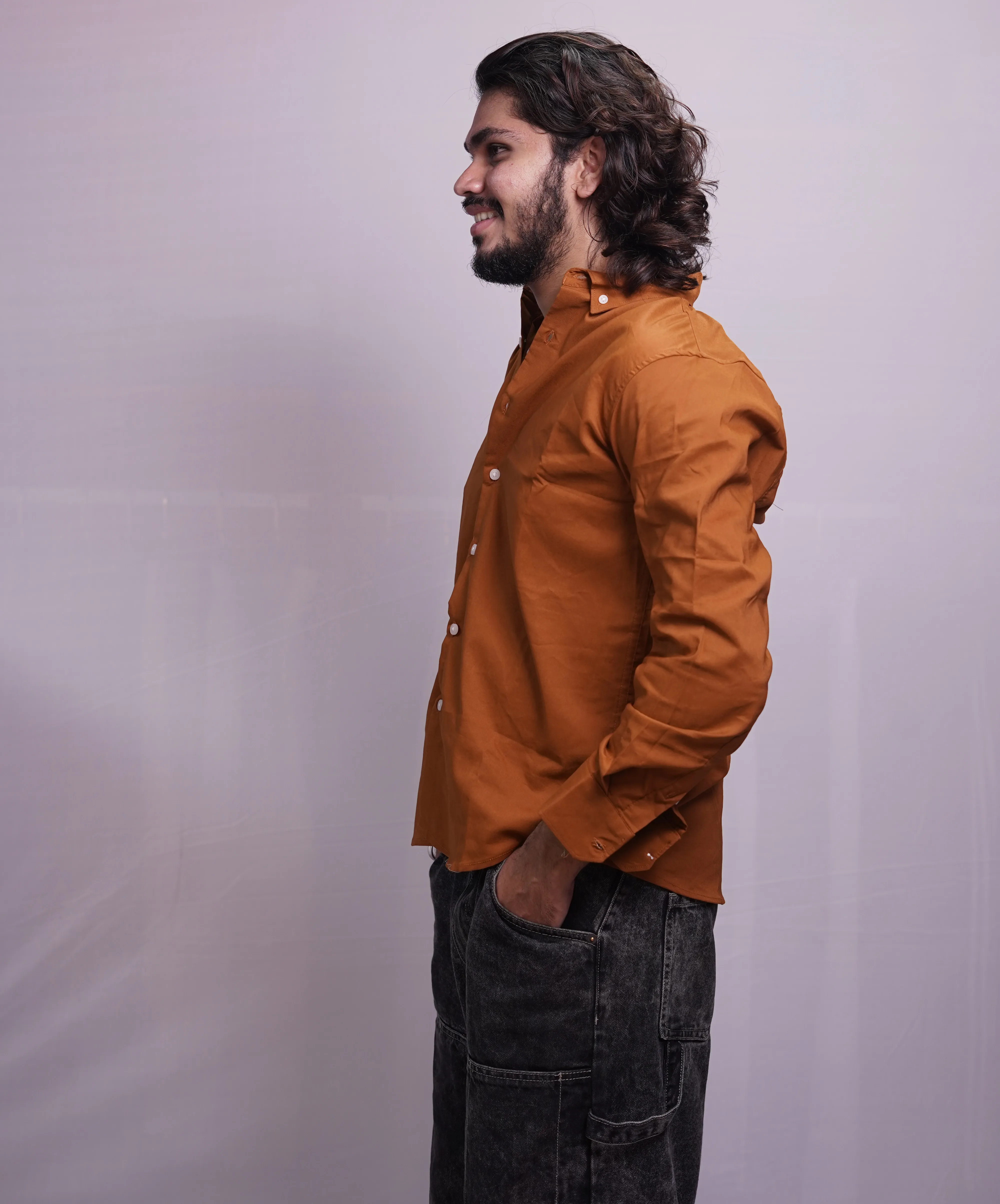 RUST ORANGE LINEN PLAIN SHIRT, photo 3 of 4