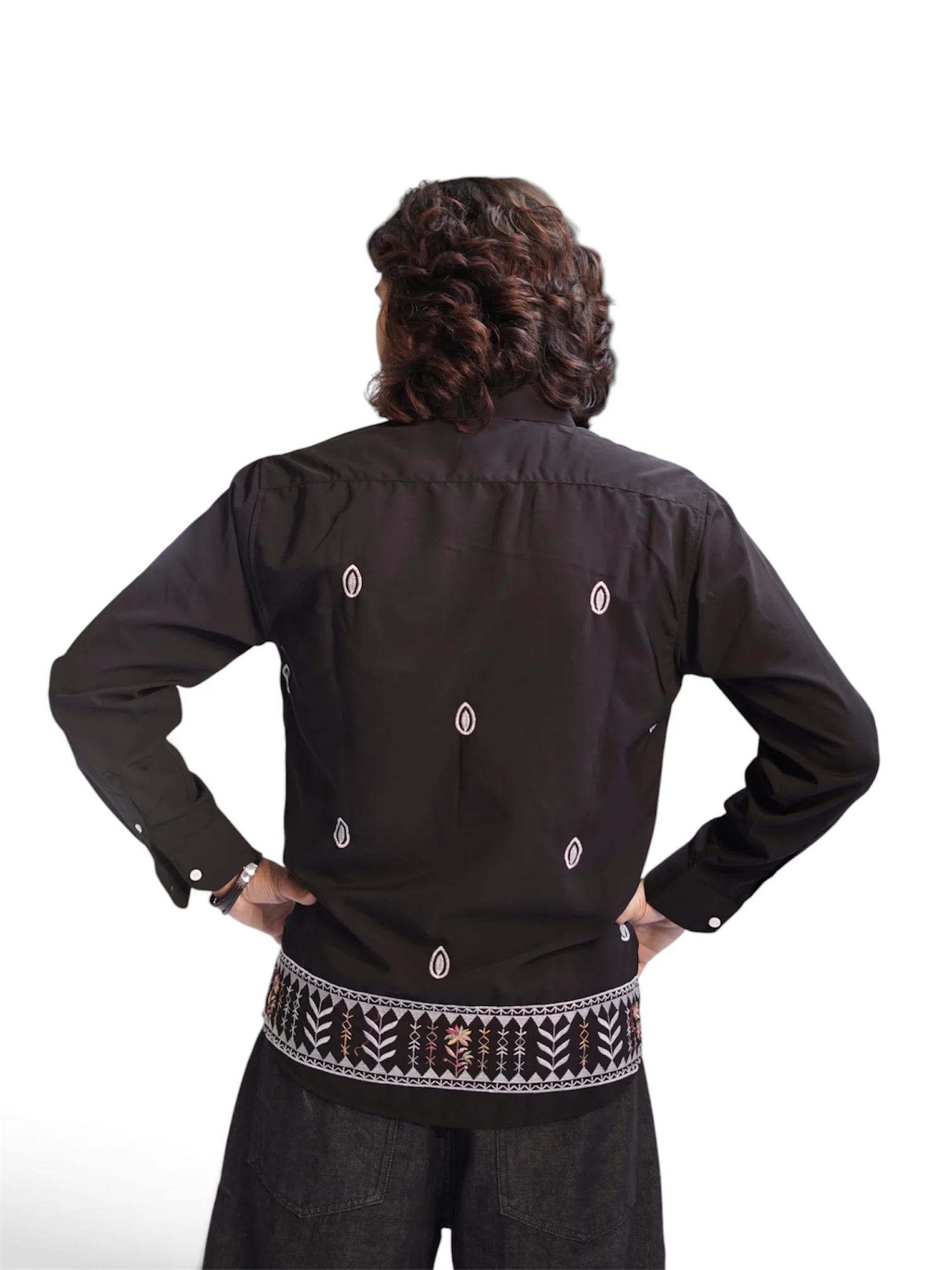 JET BLACK SHELL EMBROIDERY SHIRT
