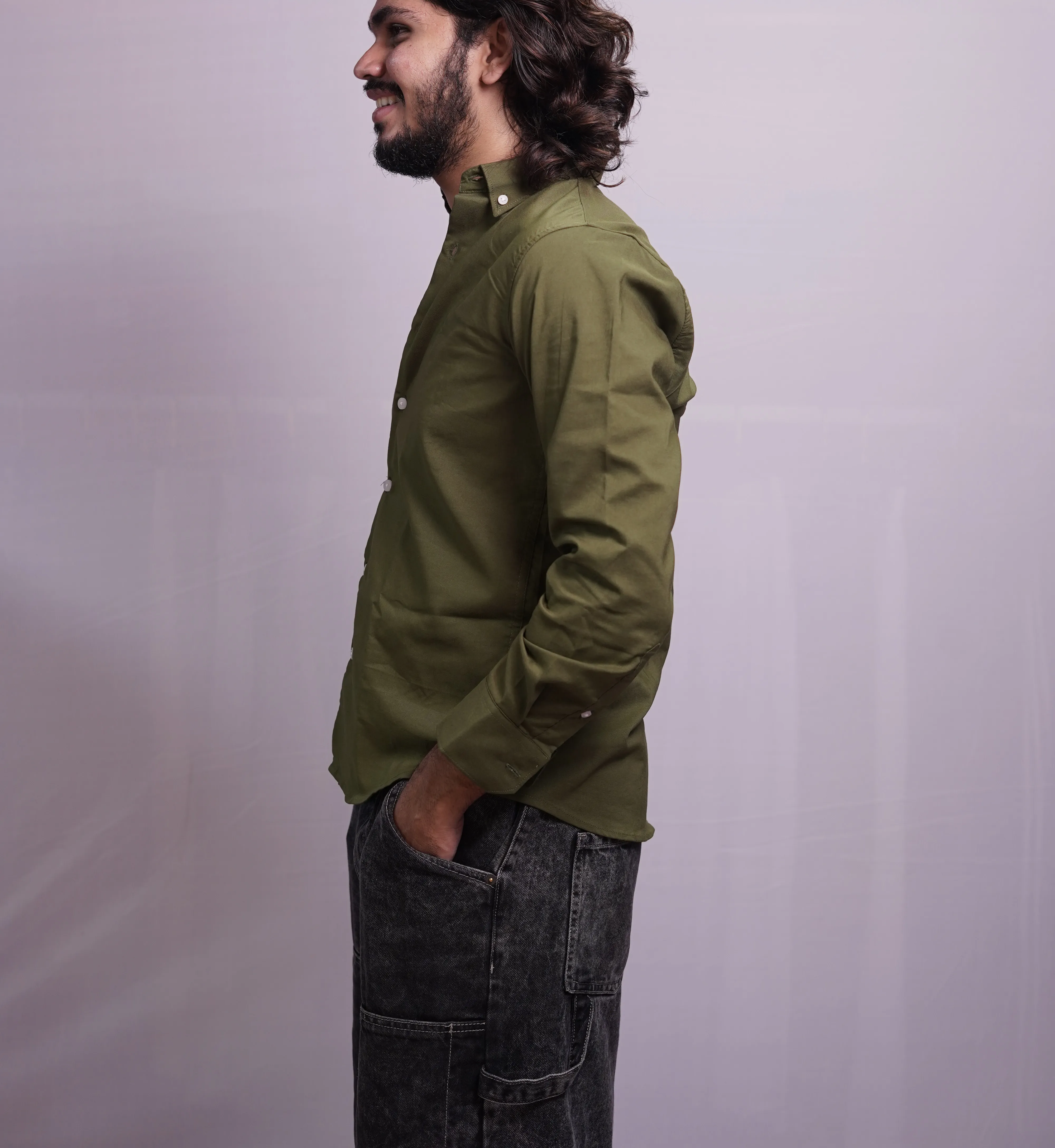 OLIVE GREEN PLAIN SHIRT, photo 3 of 4