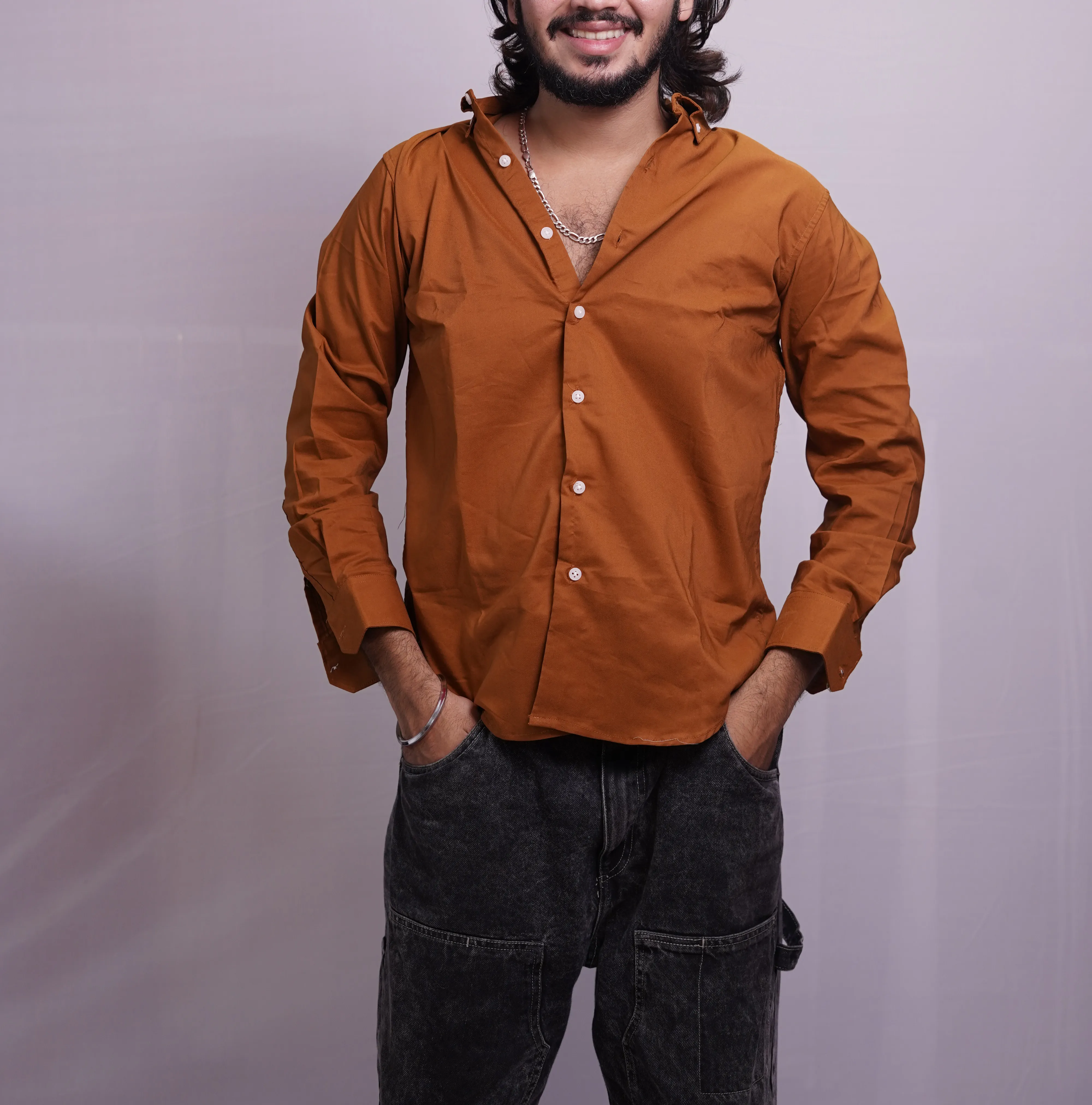 RUST ORANGE LINEN PLAIN SHIRT, photo 2 of 4