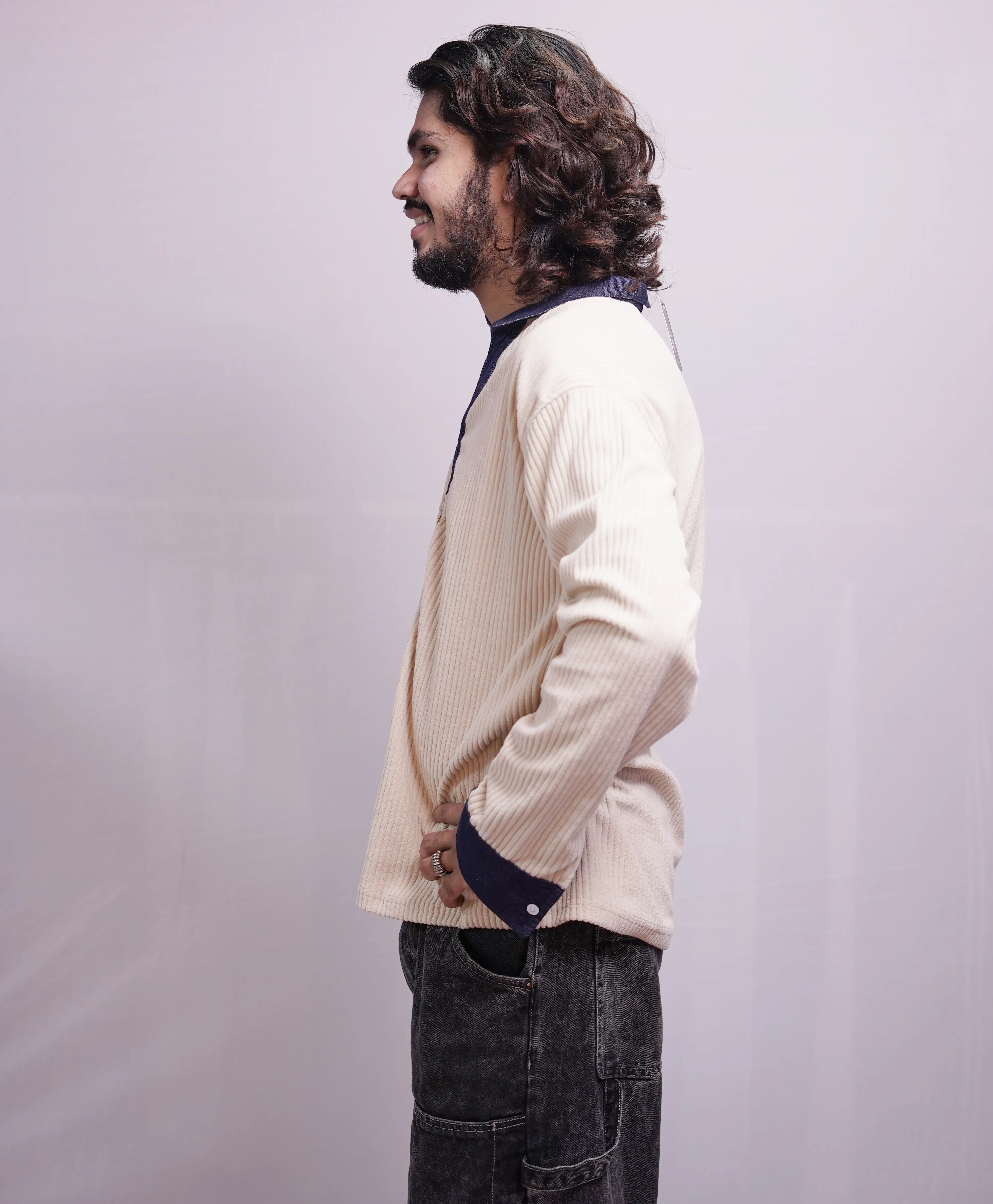 BEIGE V NECK DENIM TEES, photo 3 of 4