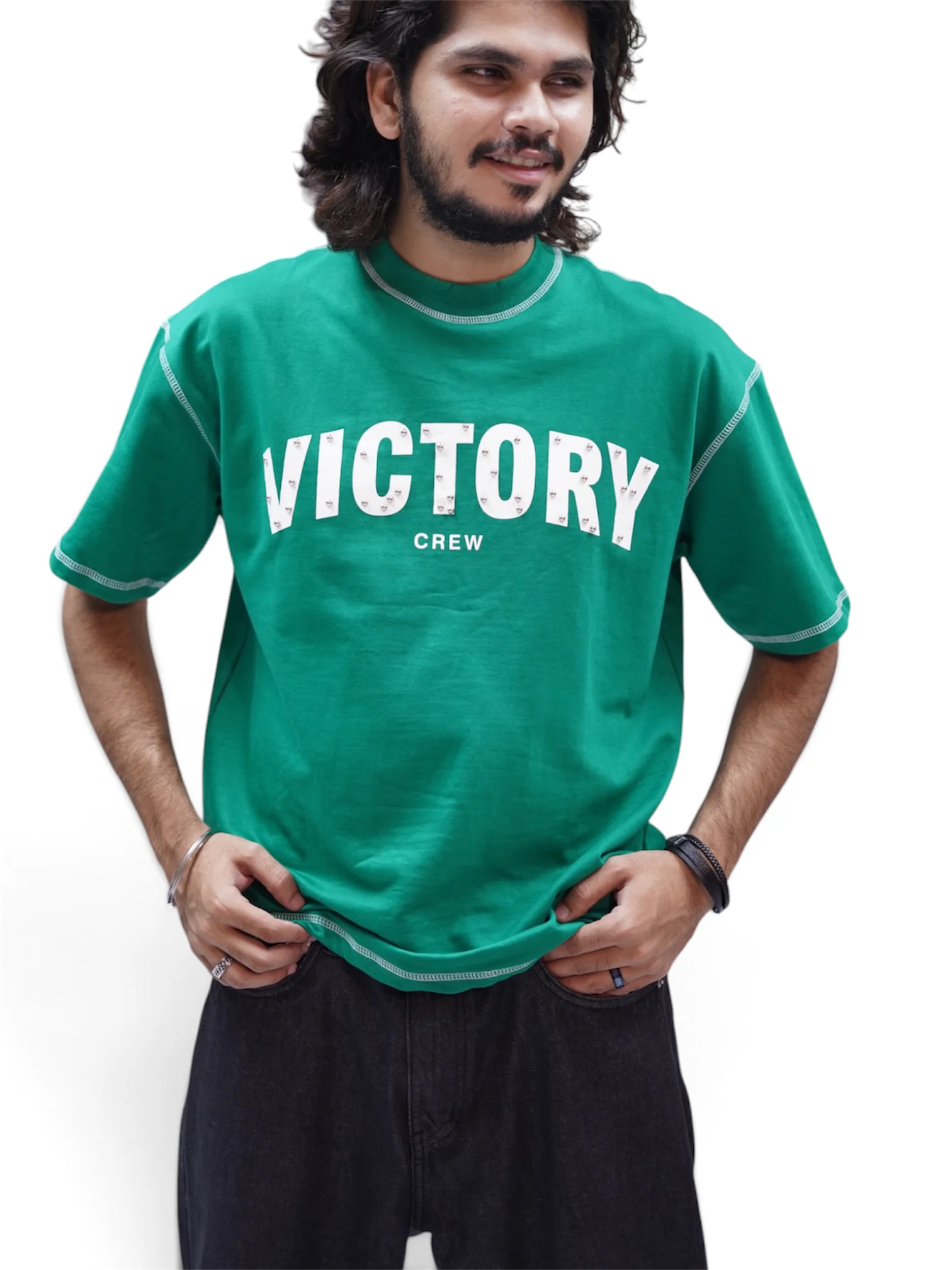 VICTORY STUDDED GREEN OVERSIZED TEES