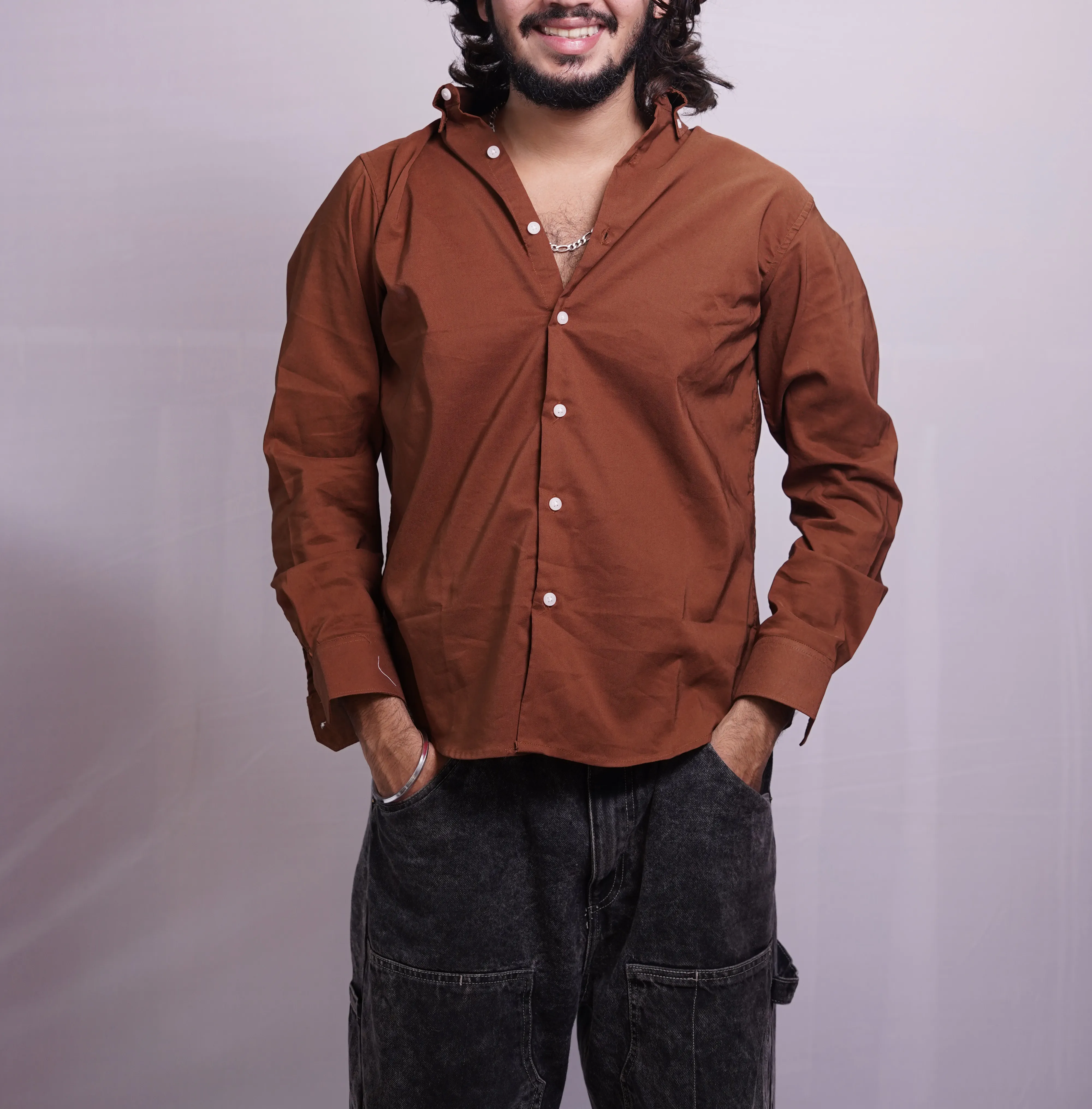 RUST BROWN LINEN PLAIN SHIRT, photo 2 of 4