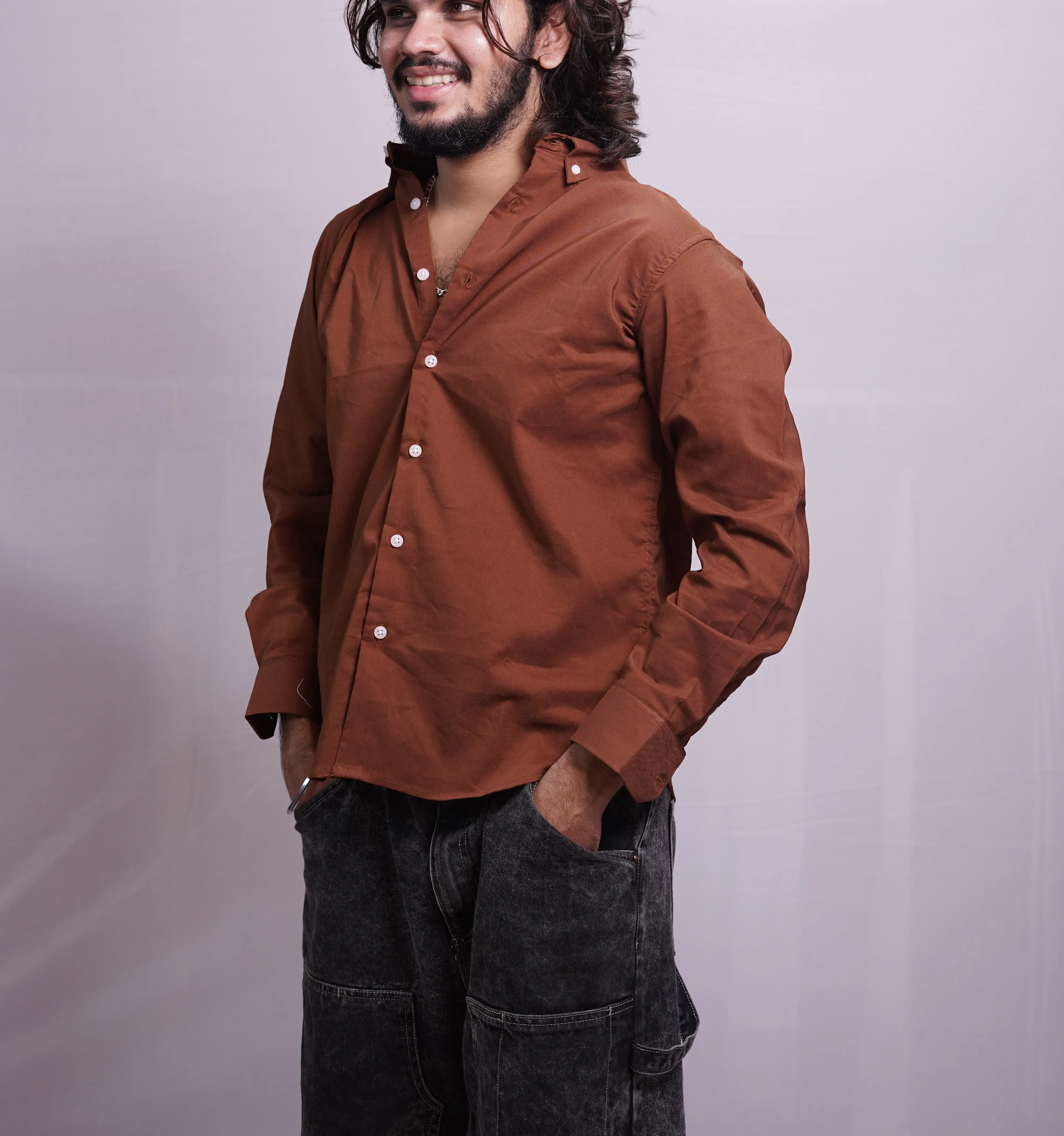 RUST BROWN LINEN PLAIN SHIRT, photo 3 of 4