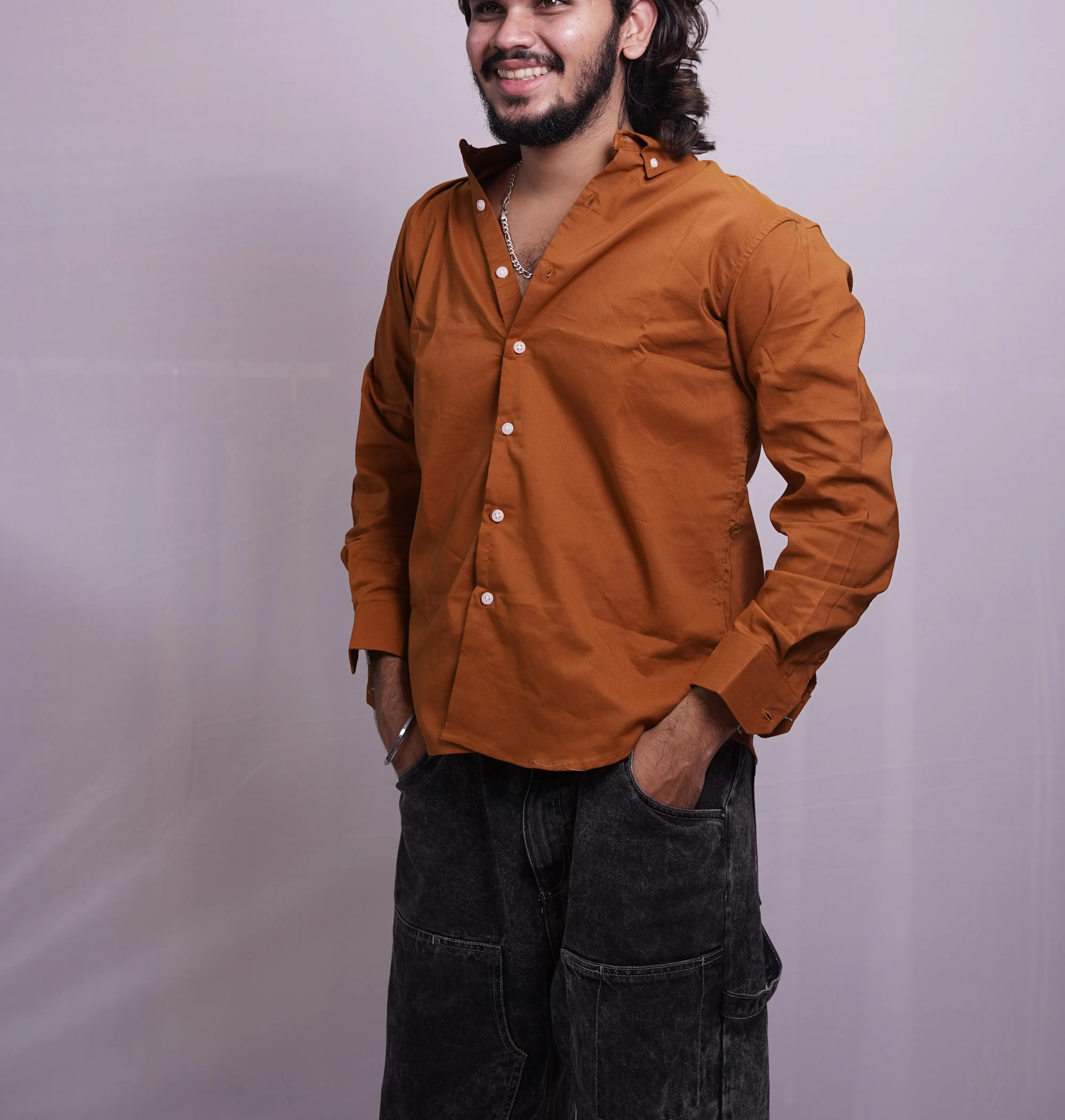 RUST ORANGE LINEN PLAIN SHIRT, photo 1 of 4
