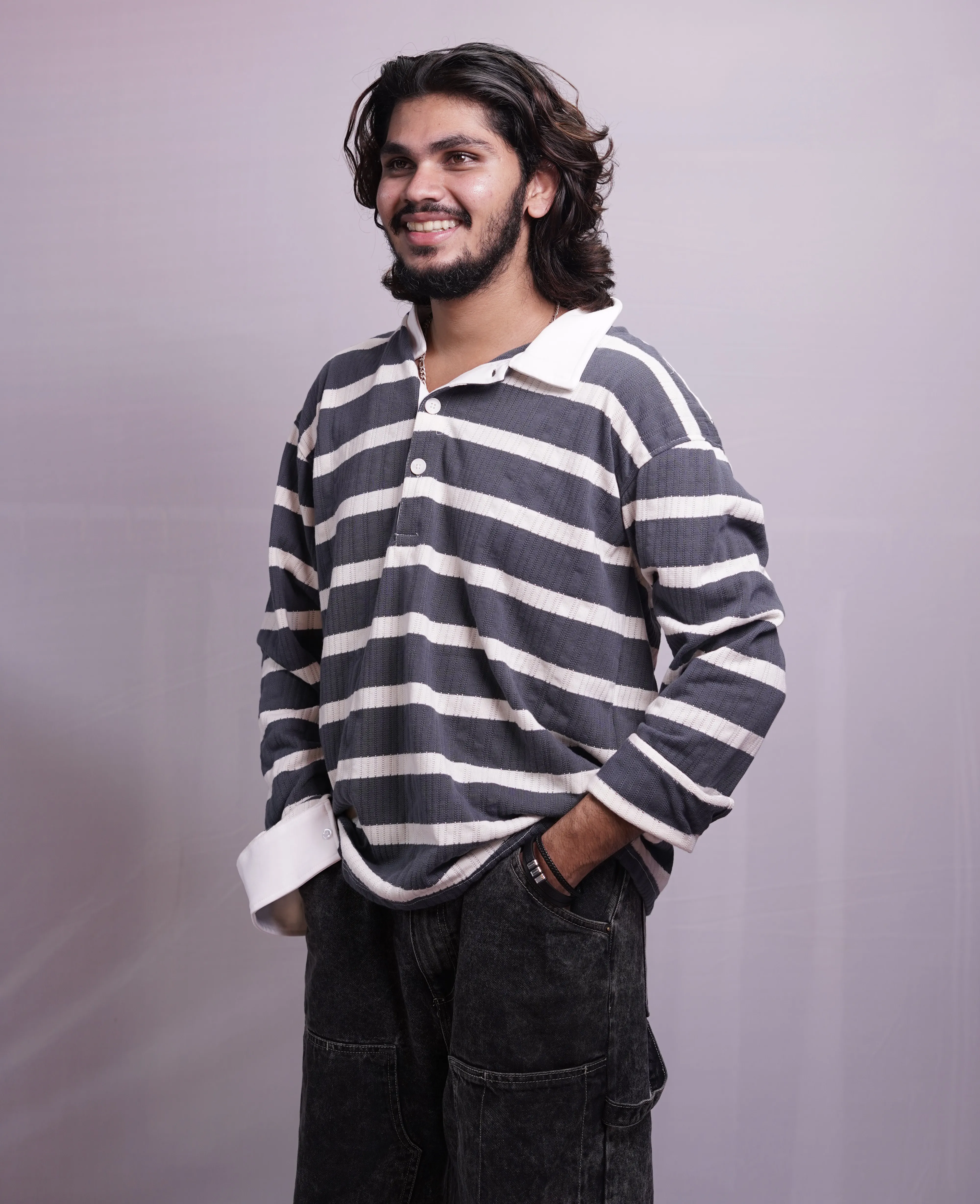 CHARCOAL GREY COLLAR  FULLSLEEVE TEES, photo 2 of 4