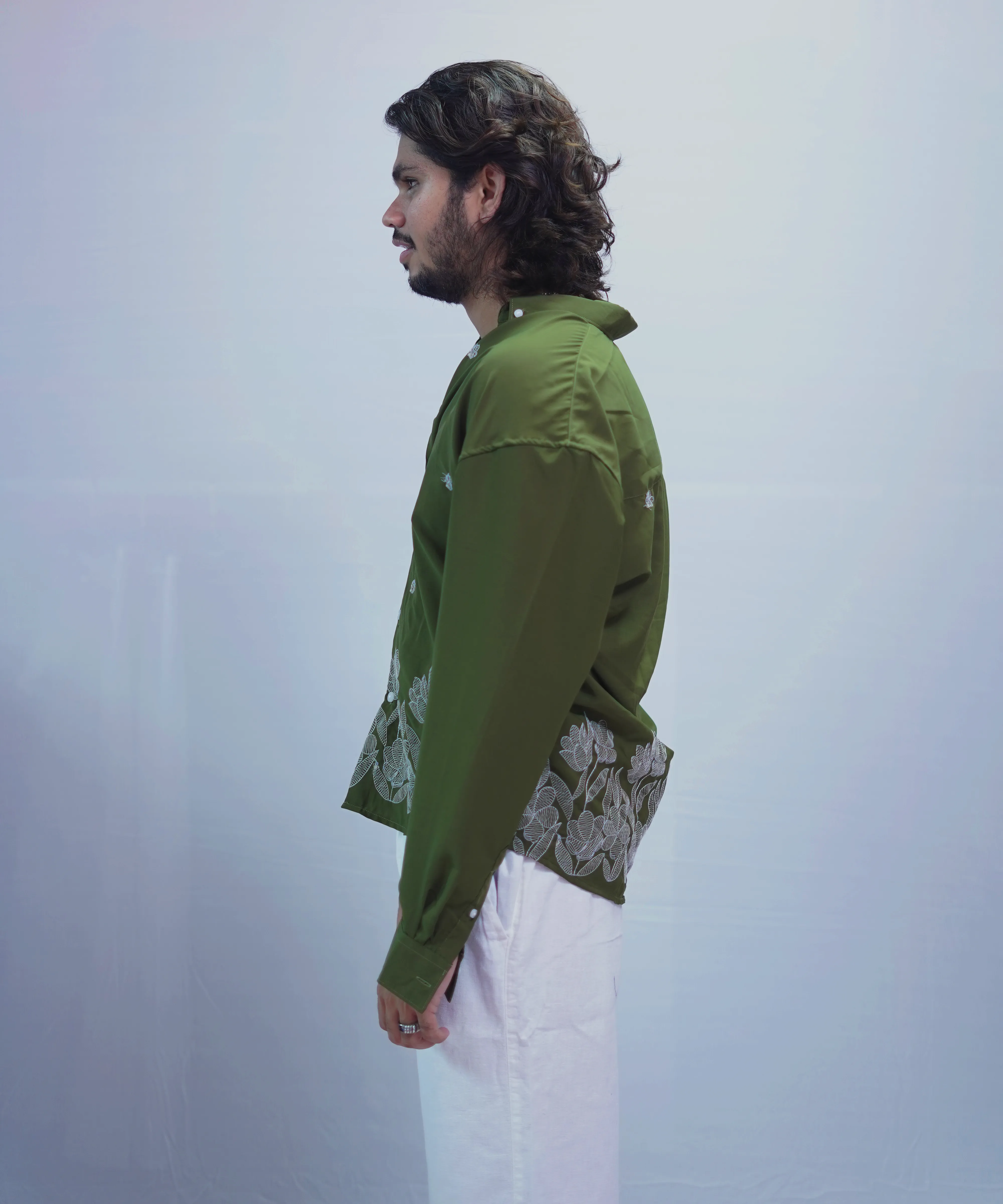 OLIVE GREEN EMBROIDERY SHIRT
