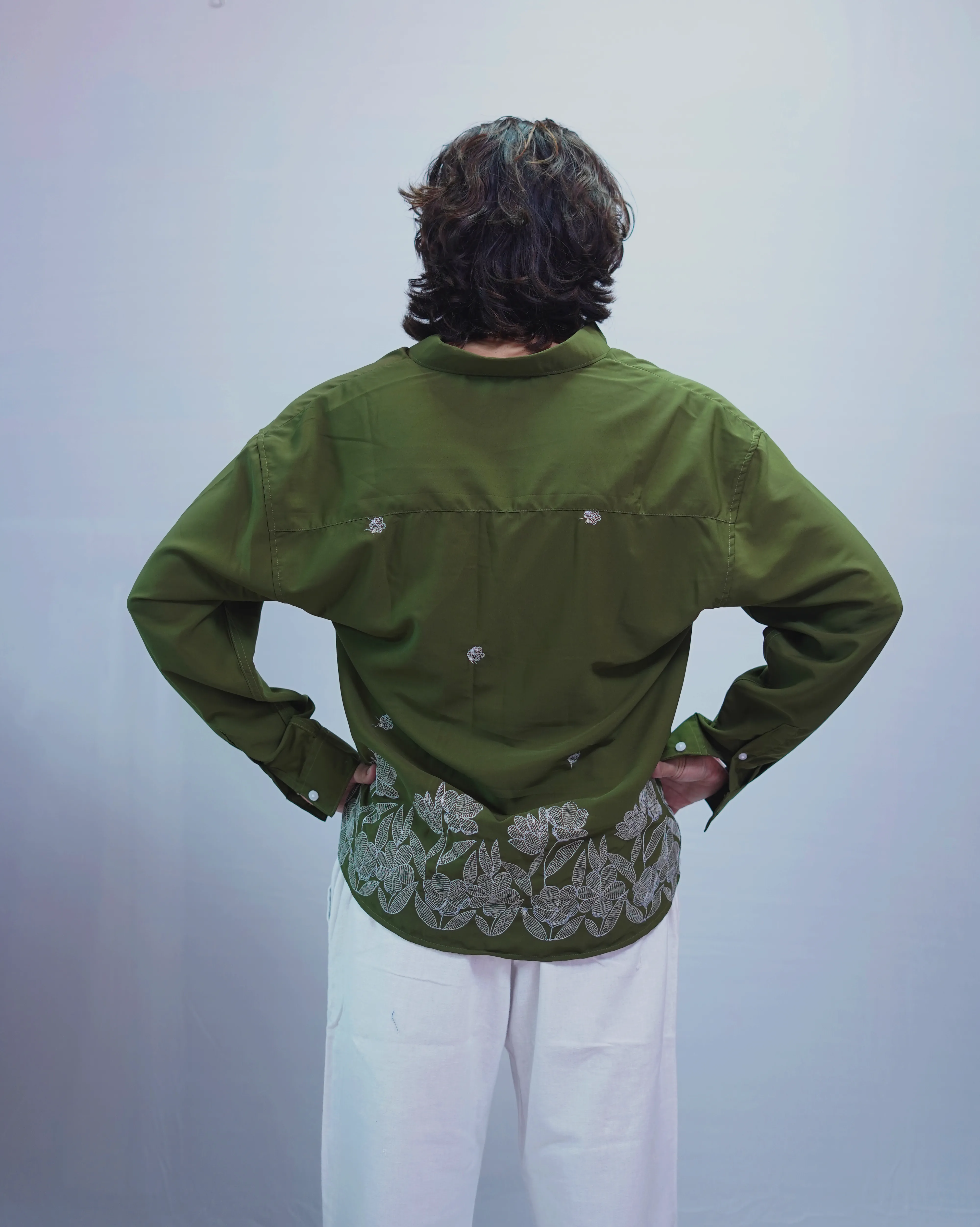 OLIVE GREEN EMBROIDERY SHIRT