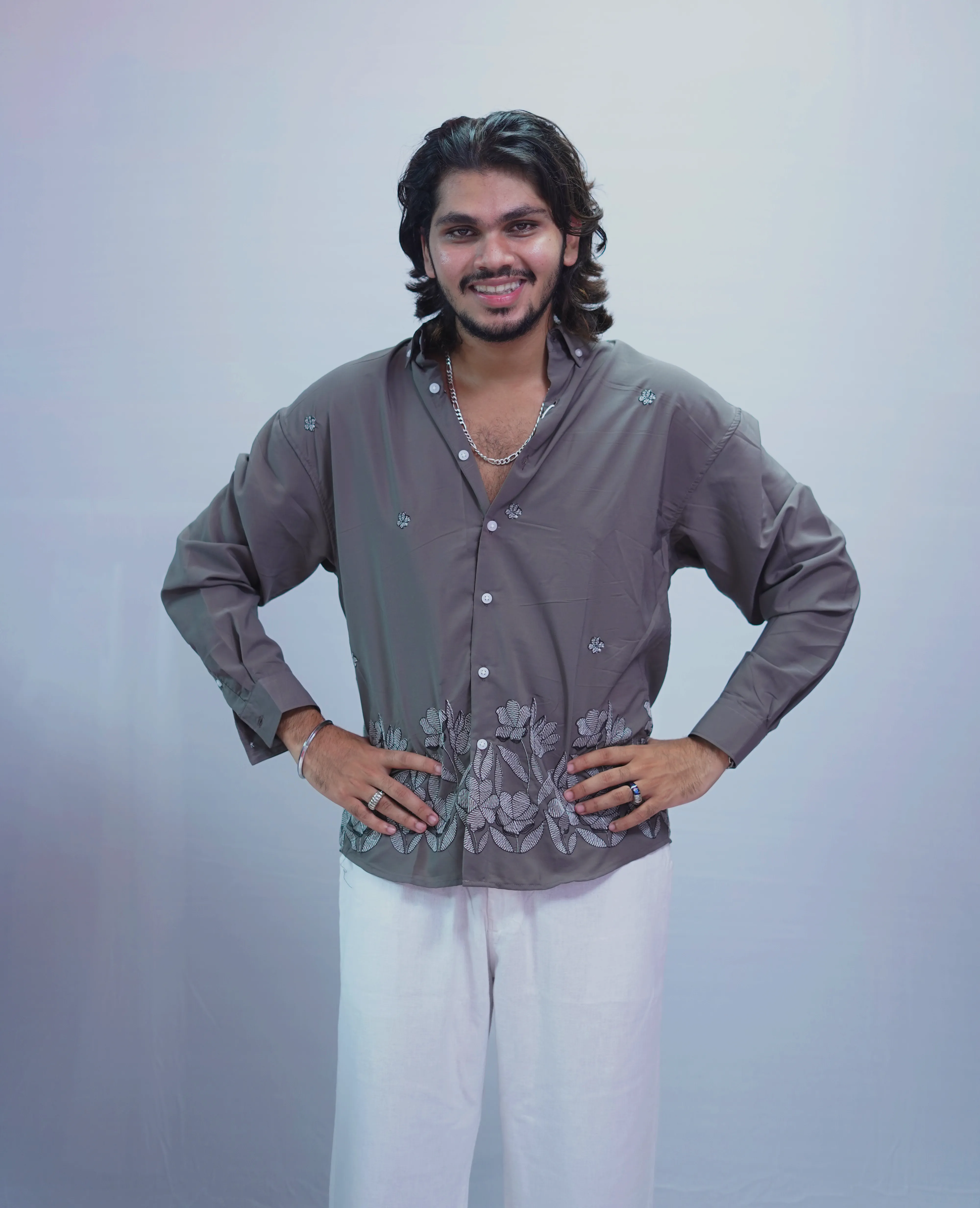 SMOKY GREY EMBROIDERY SHIRT