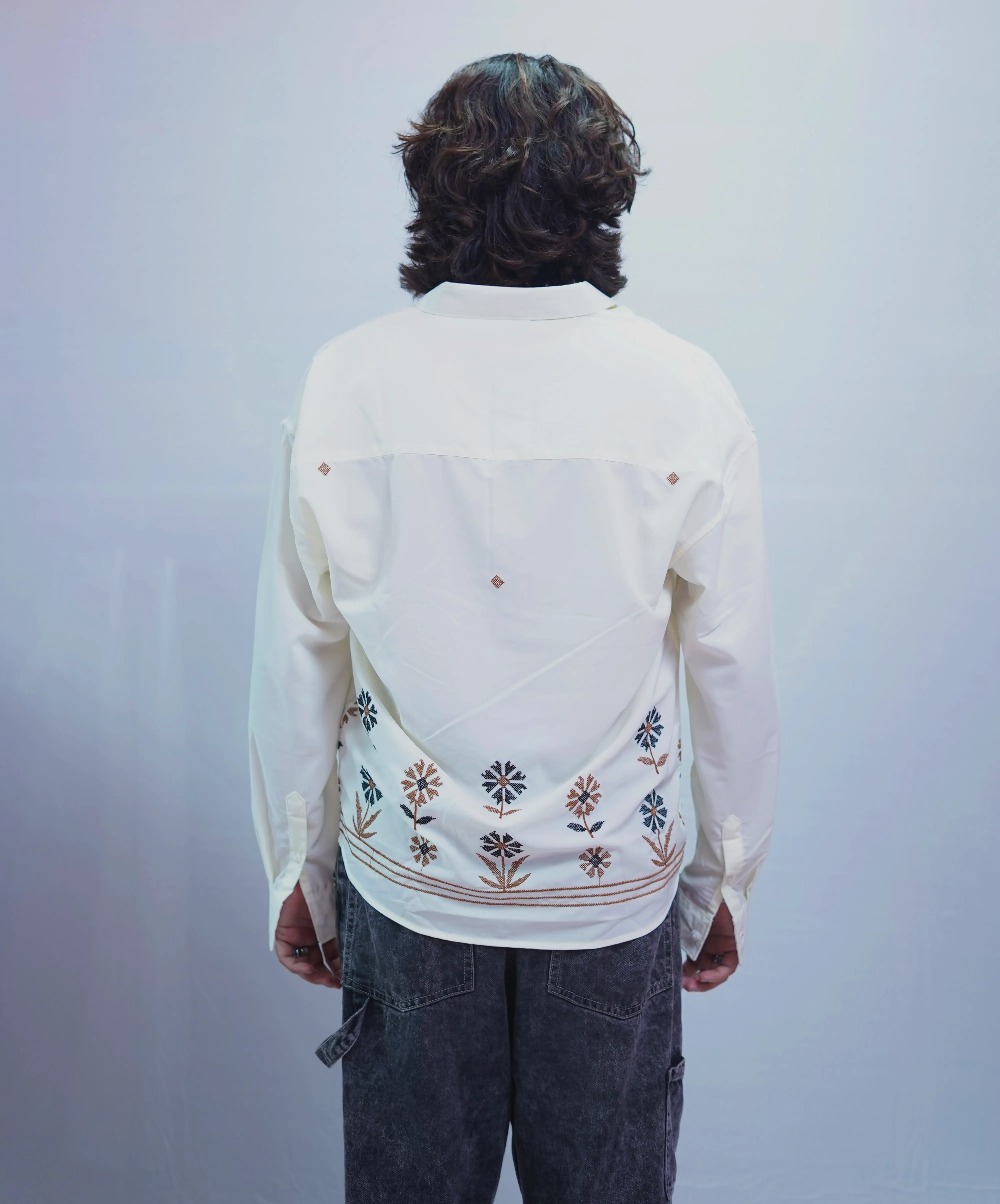OFF WHITE FLOWER EMBROIDERY SHIRT