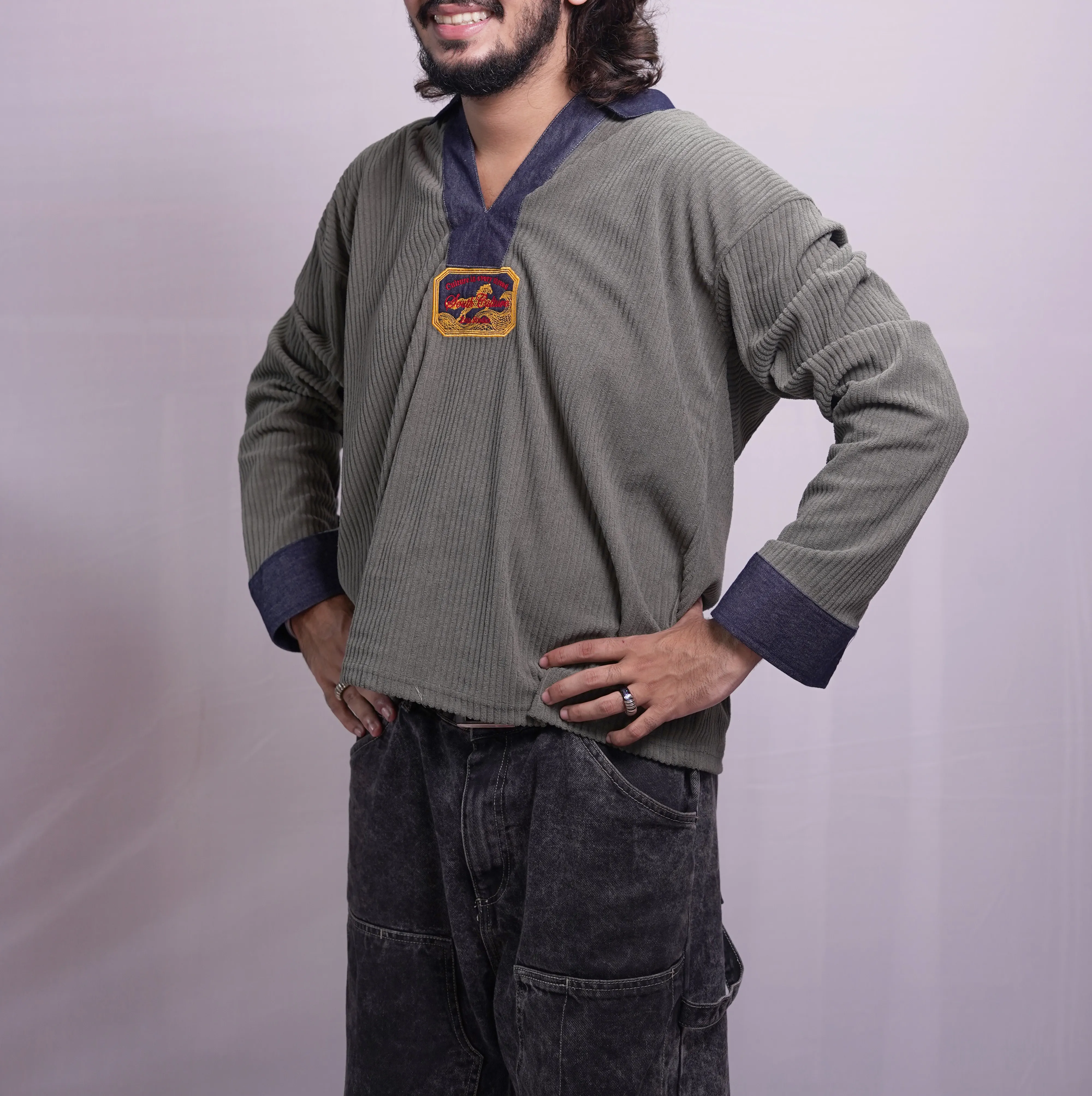 GREEN V NECK DENIM TEES, photo 1 of 4