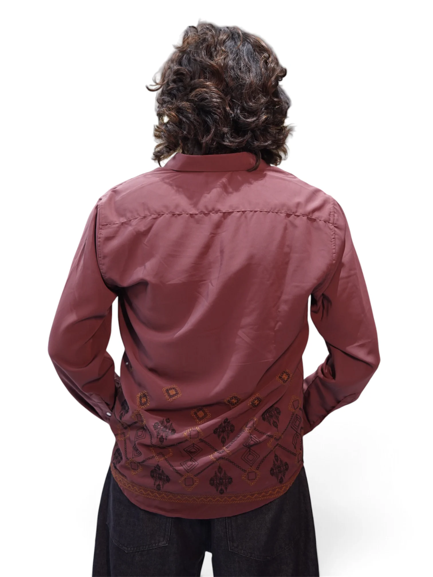 MULBERRY WINE GEO EMBROIDERY SHIRT