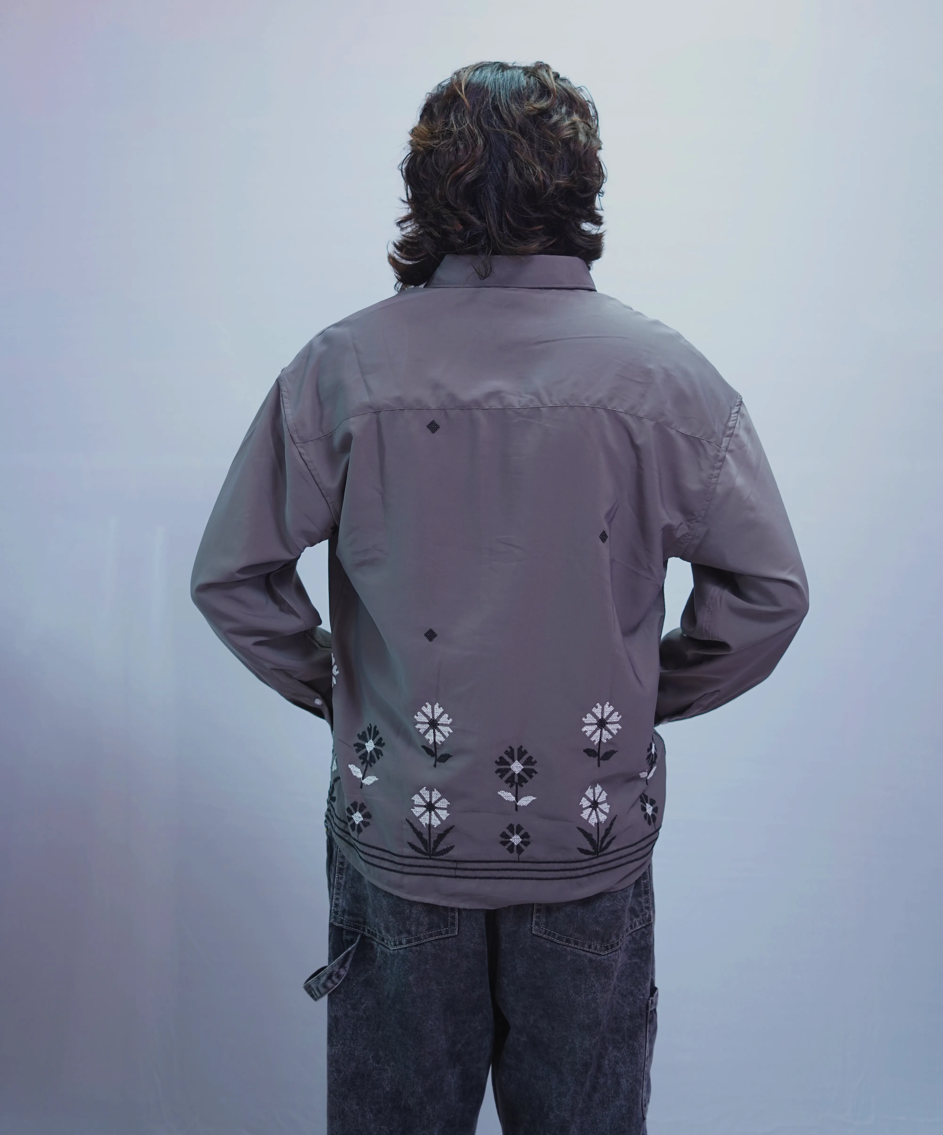 SMOKY GREY FLOWER EMBROIDERY SHIRT