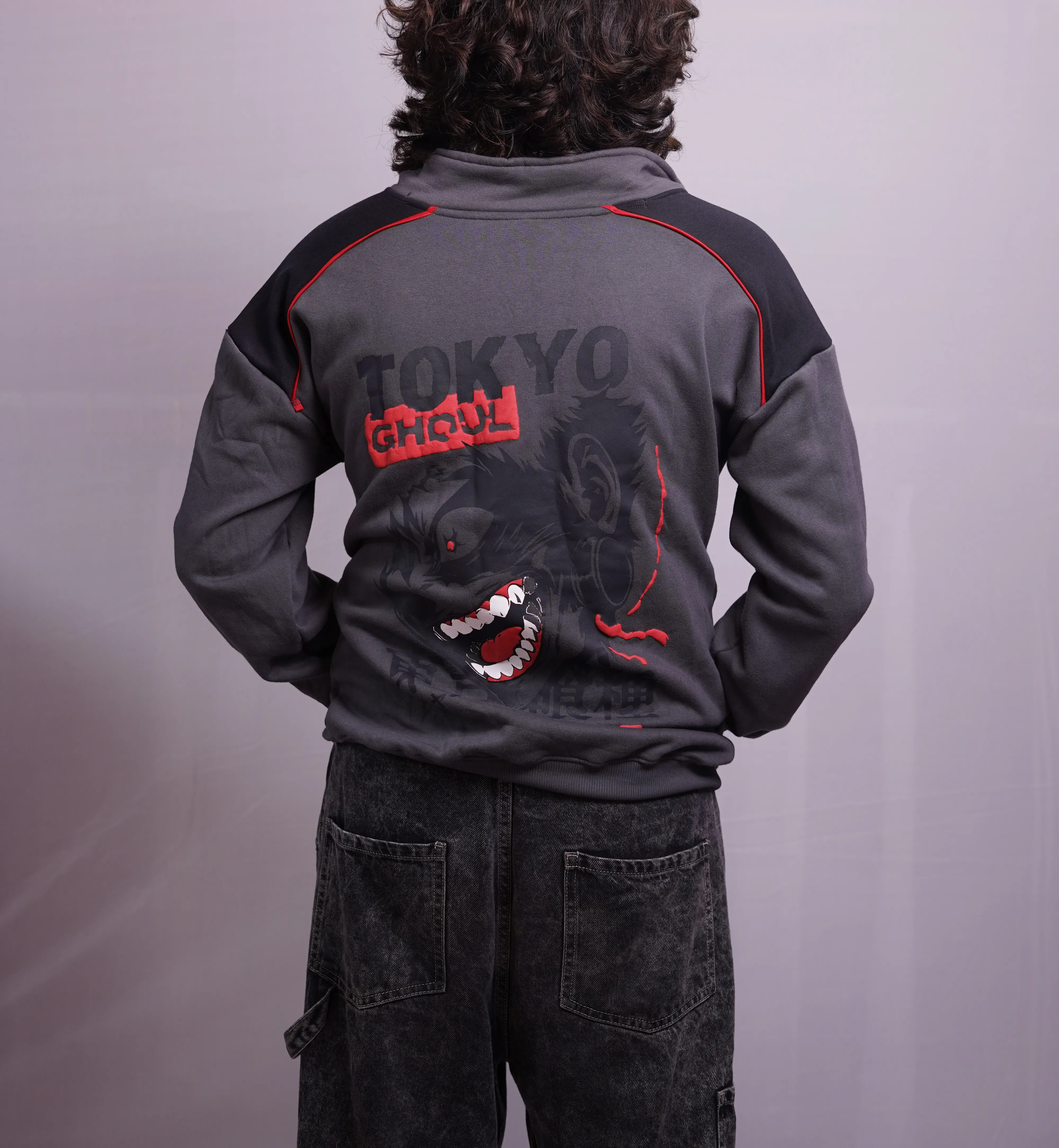 GREY PUFF PRINTED OVERSIZED ZIPPER HOODIE, photo 4 of 4