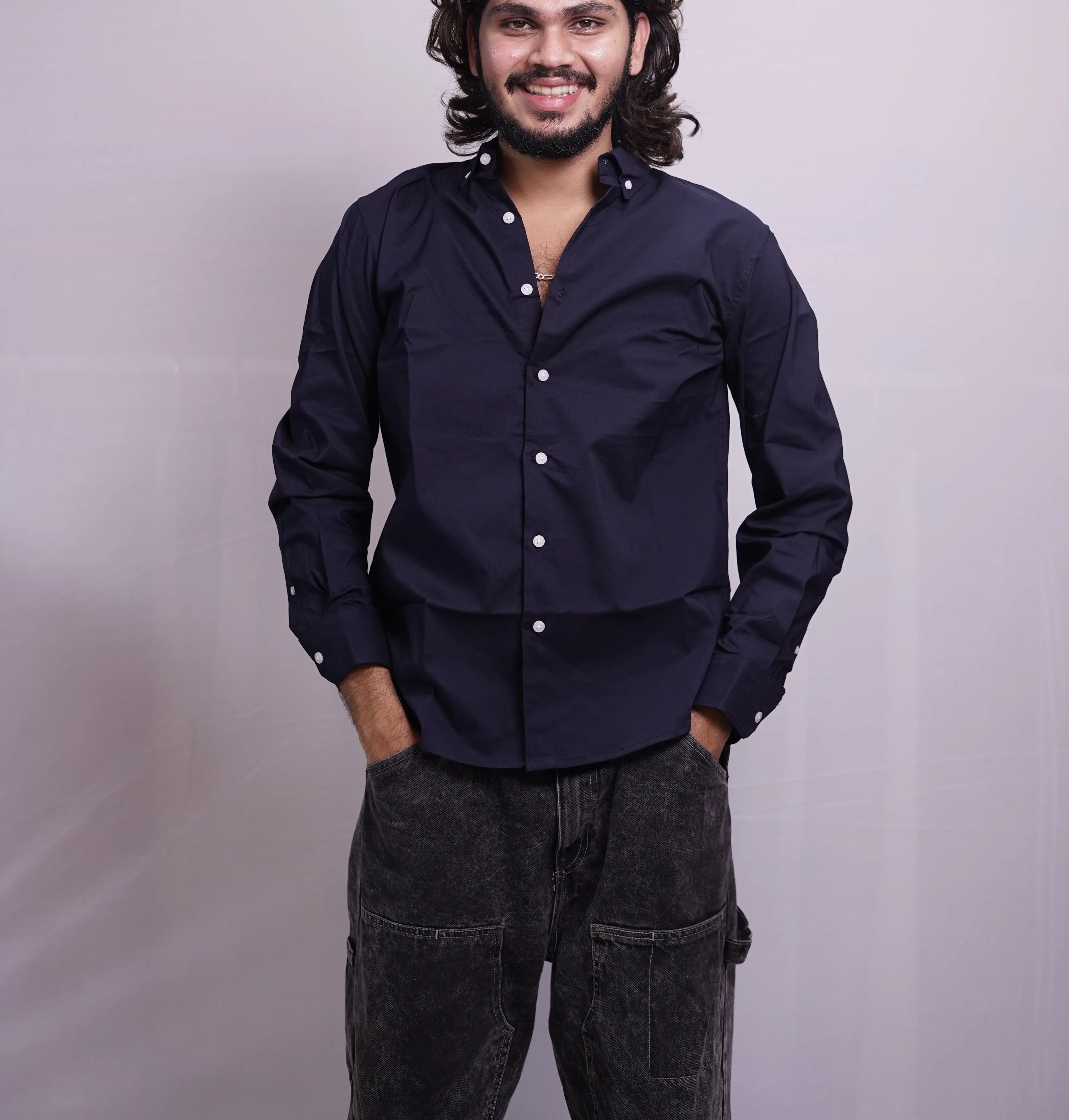NAVY BLUE LINEN PLAIN SHIRT, photo 4 of 4