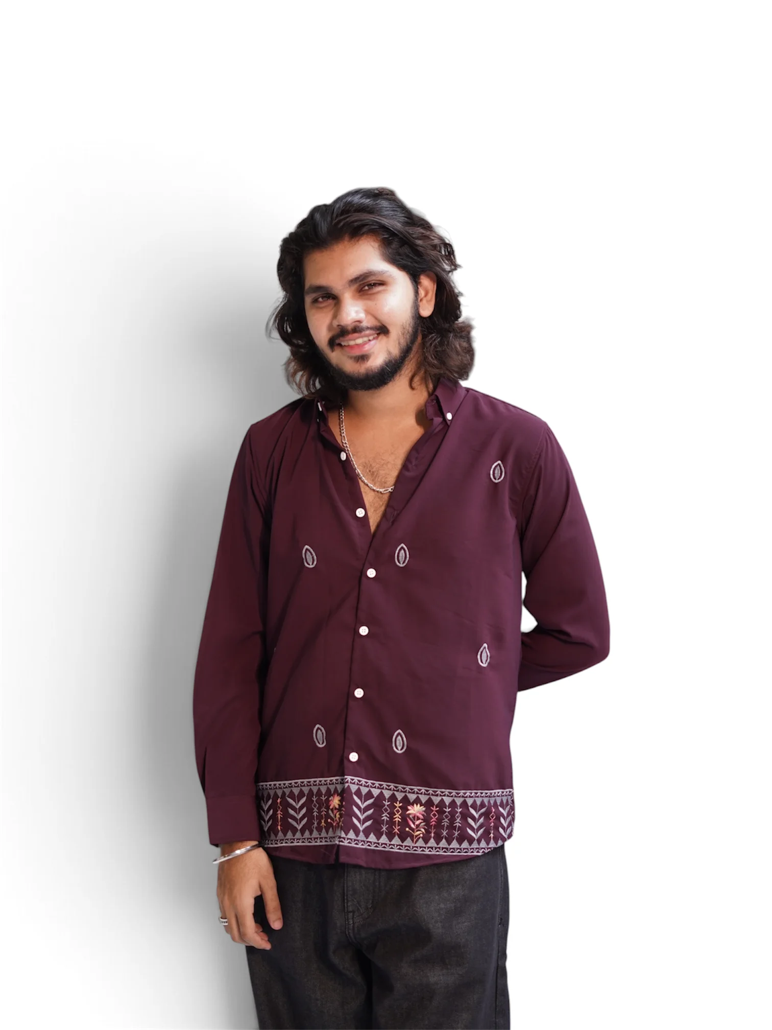 DEEP PLUM SHELL EMBROIDERY SHIRT