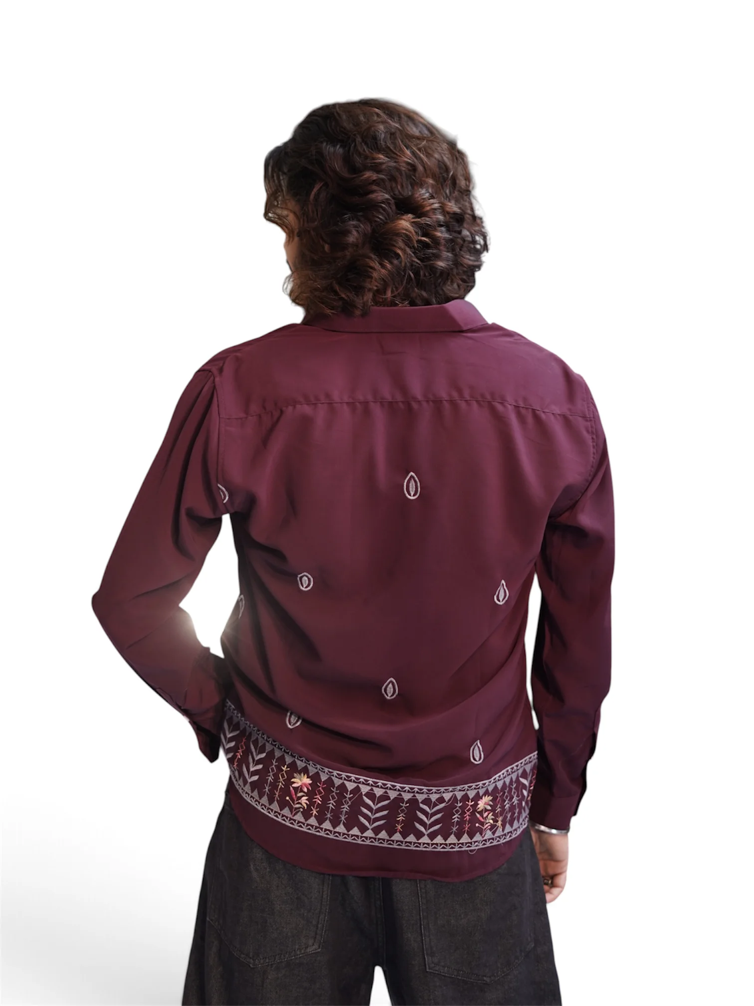 DEEP PLUM SHELL EMBROIDERY SHIRT