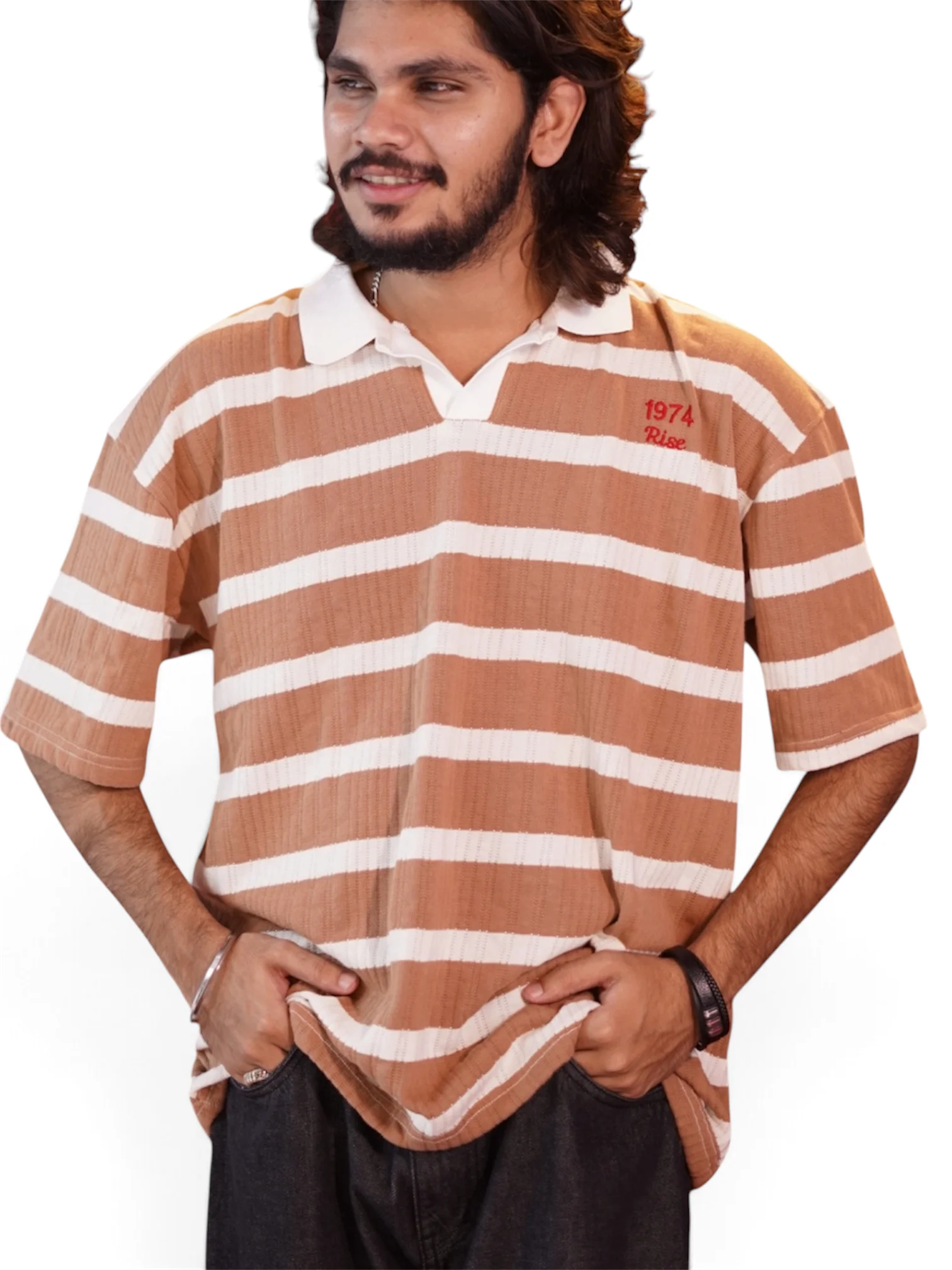 RETRO RUST ORANGE STRIPE POLO TEES