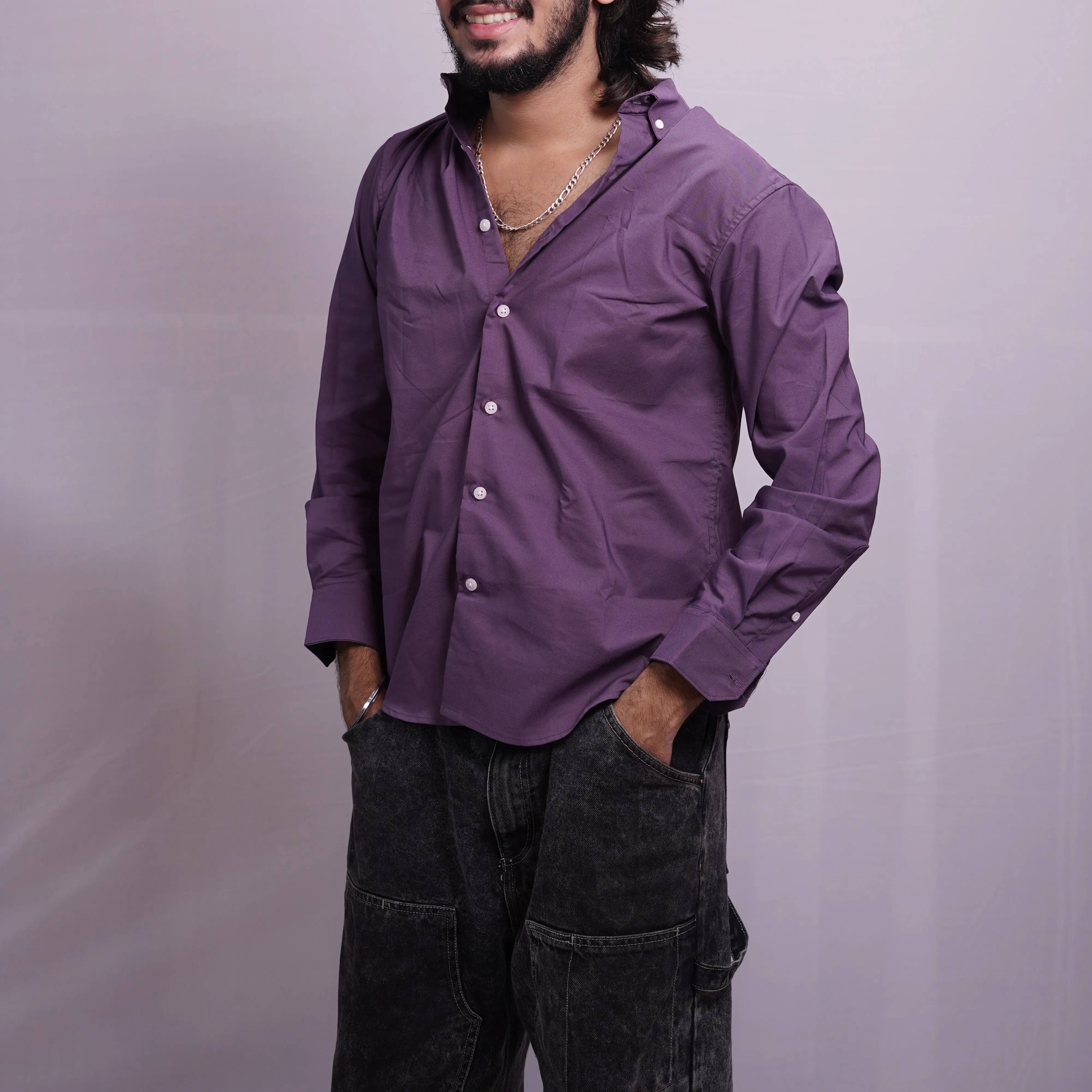 VIOLET LINEN PLAIN SHIRT, photo 1 of 4