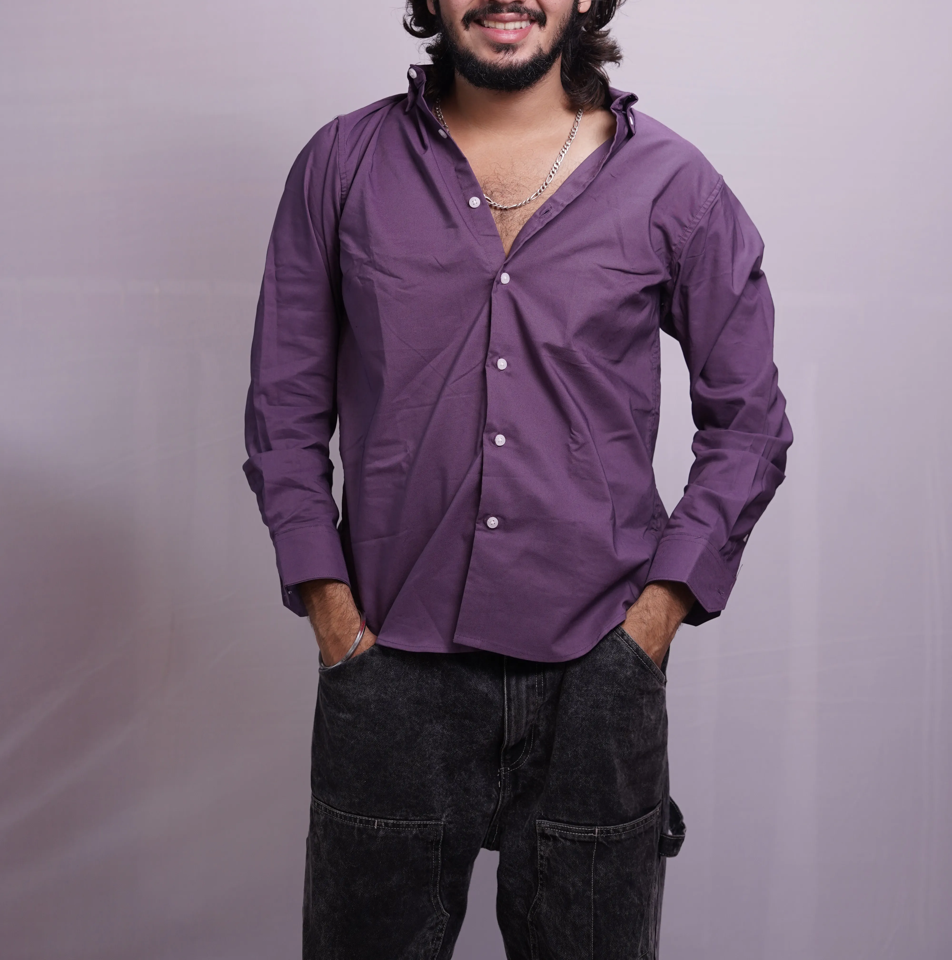 VIOLET LINEN PLAIN SHIRT, photo 2 of 4