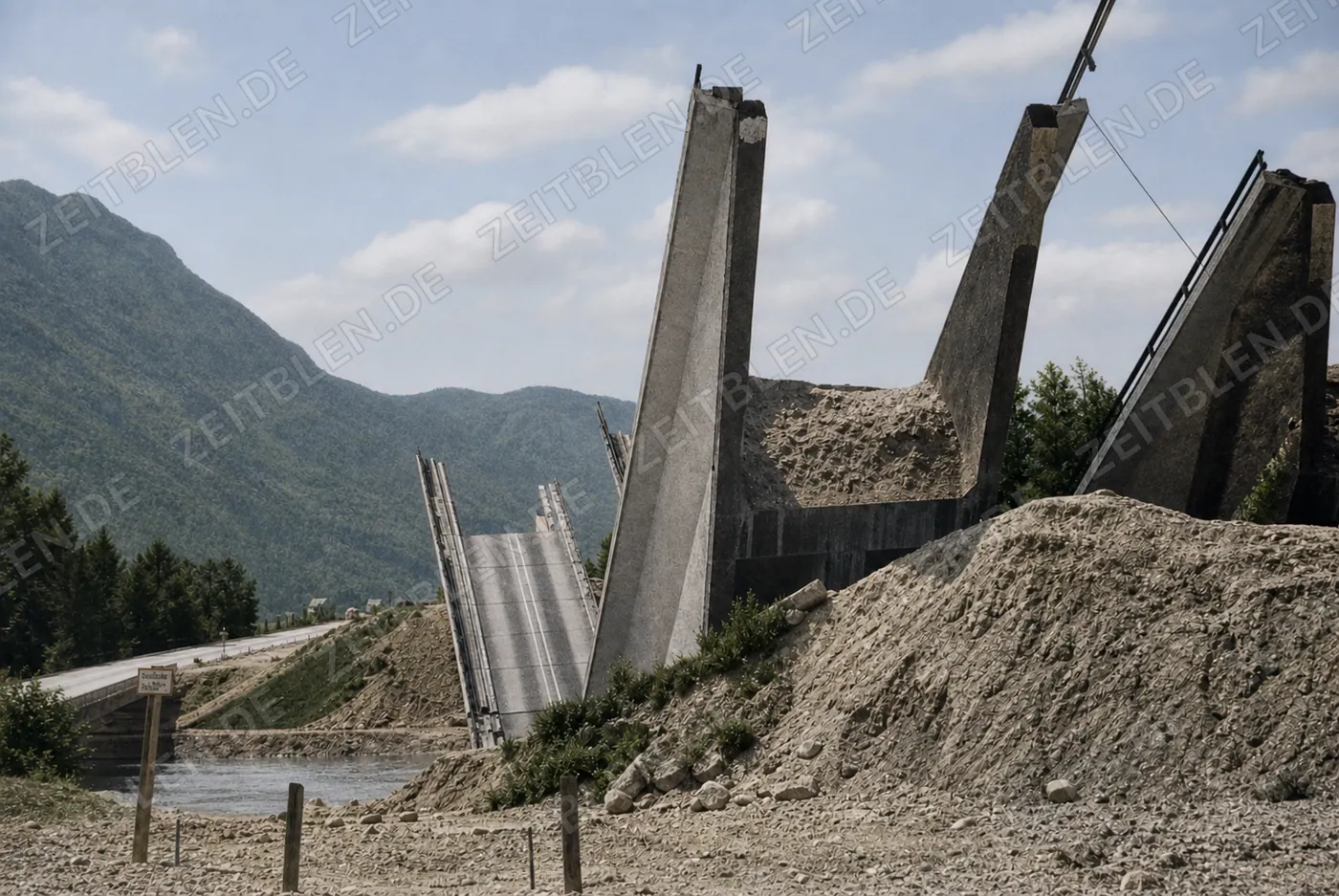 Zerstörte Autobahnbrücke in Bayern