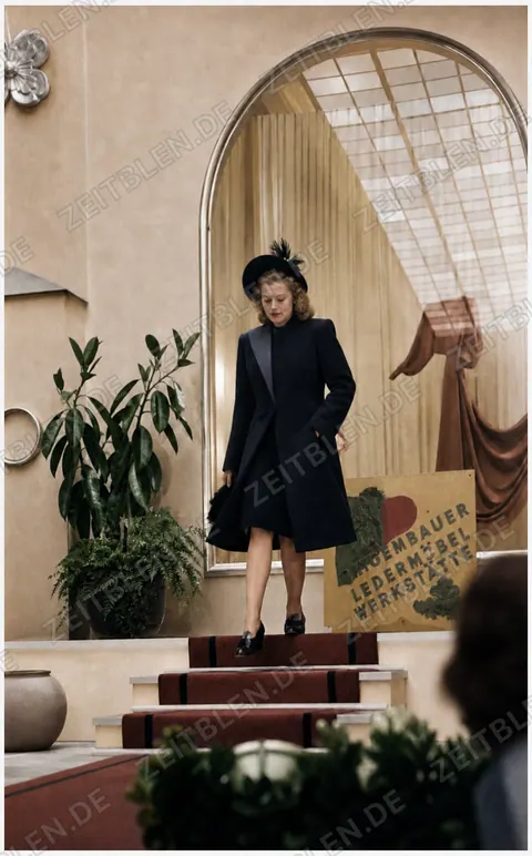 Model mit Mantel bei einer Modeschau im Haus der Kunst München, um 1945