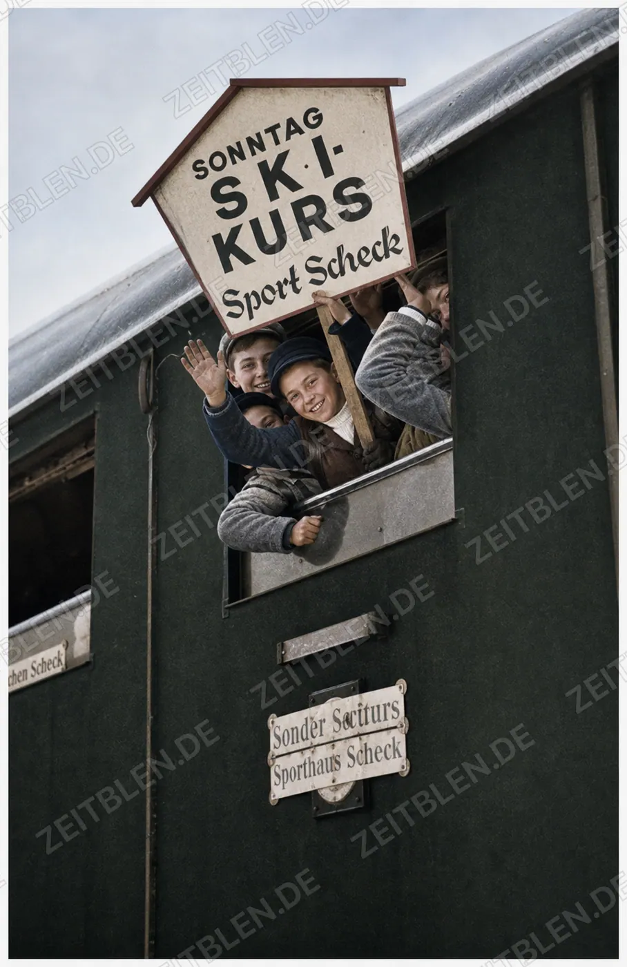 Abfahrt zum Sport-Scheck-Skikurs in München, Januar 1949