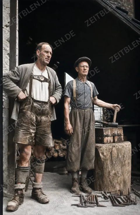 Handwerker beim Wiederaufbau des Münchner Residenztheaters