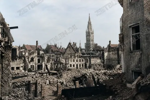 Ruinenblick vom Färbergraben zum Neuen Rathaus