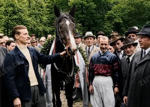 Siegerpferd nach dem Derby-Rennen in Riem