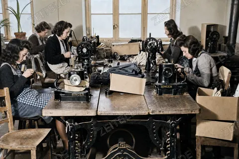 Nähsaal der Handschuhfabrik Röckl in München