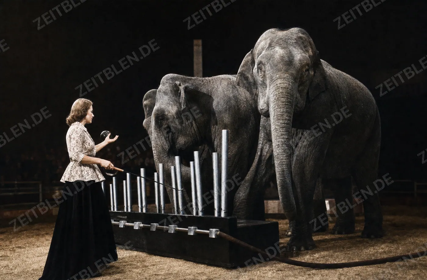 Elefantennummer im Circus Krone, Augustprogramm 1948