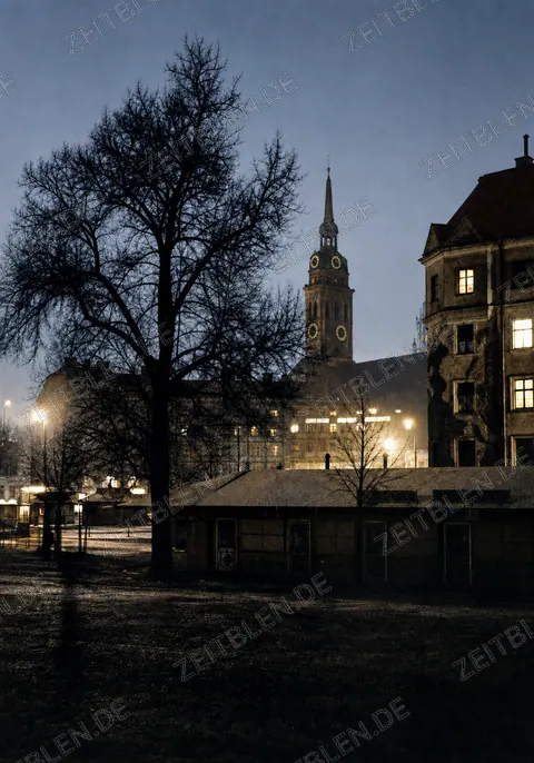 Abendblick vom Viktualienmarkt auf den Alten Peter