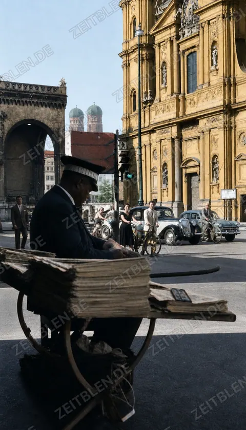 Zeitungsverkäufer am Odeonsplatz in München