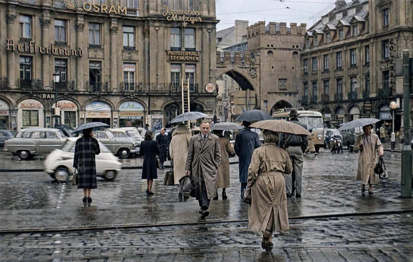 Menschen im Regen am Stachus