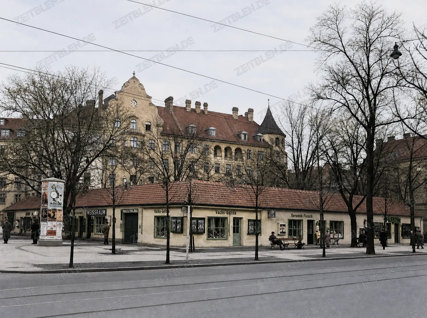 Münchner Straßenszene mit Ladenzeile