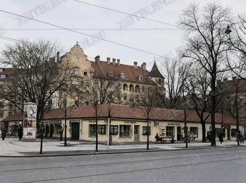 Münchner Straßenszene mit Ladenzeile
