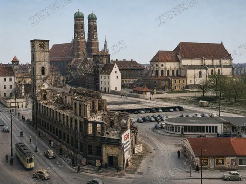 Zerstörte Altstadt mit Blick zur Frauenkirche