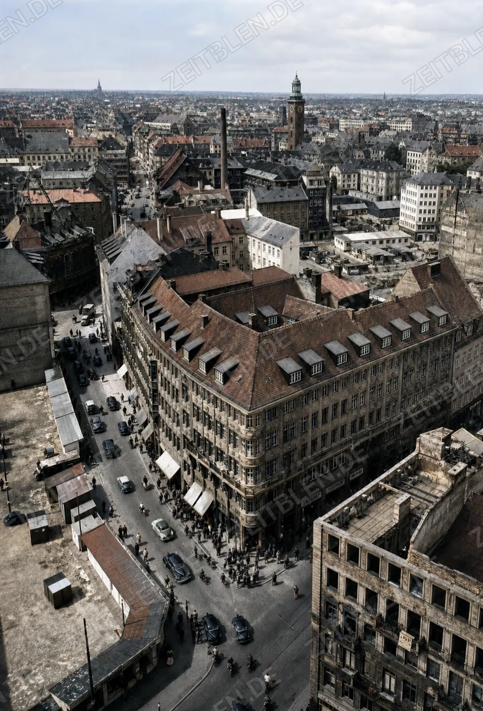Blick vom Rathausturm zum Kaufhof-Areal