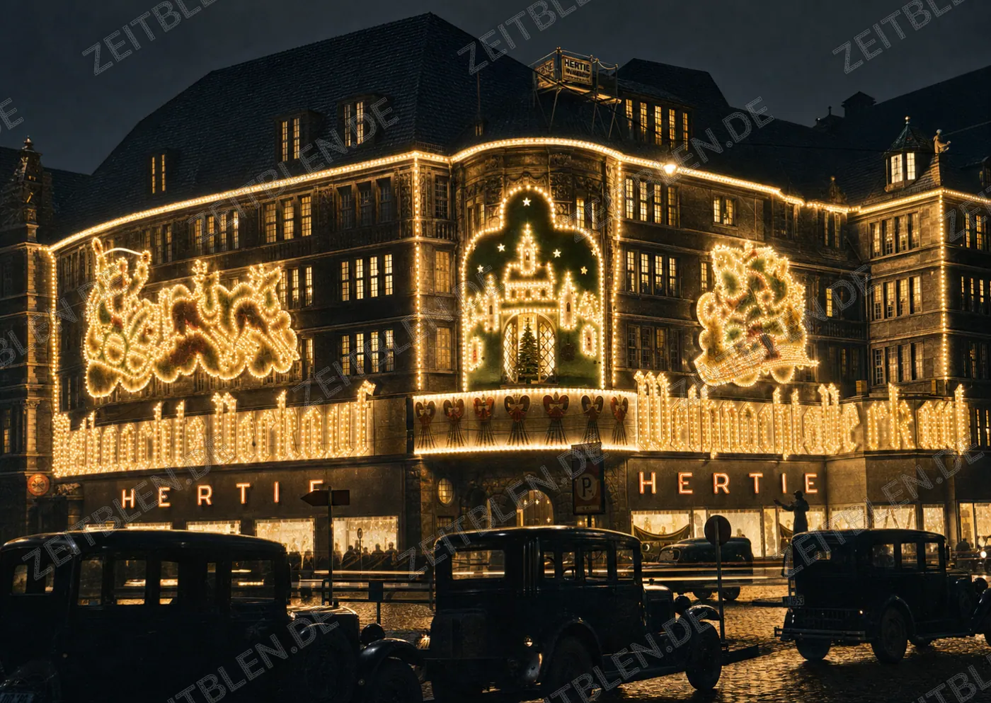 Weihnachtsbeleuchtung am Hertie-Kaufhaus am Hauptbahnhof
