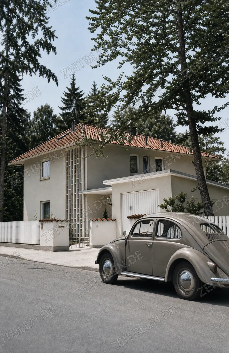 VW Käfer vor einem Wohnhaus bei München