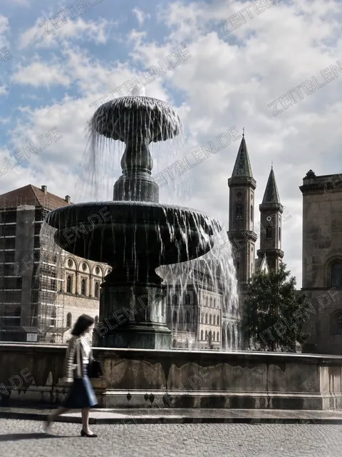 LMU-Brunnen mit Blick zur Ludwigskirche
