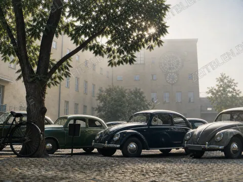 Parkende VW Käfer am Deutschen Museum in München