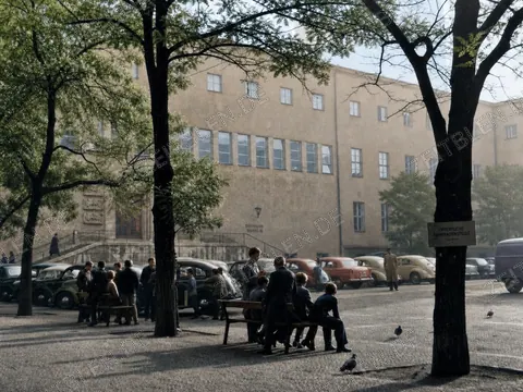 Besucher und Autos am Deutschen Museum