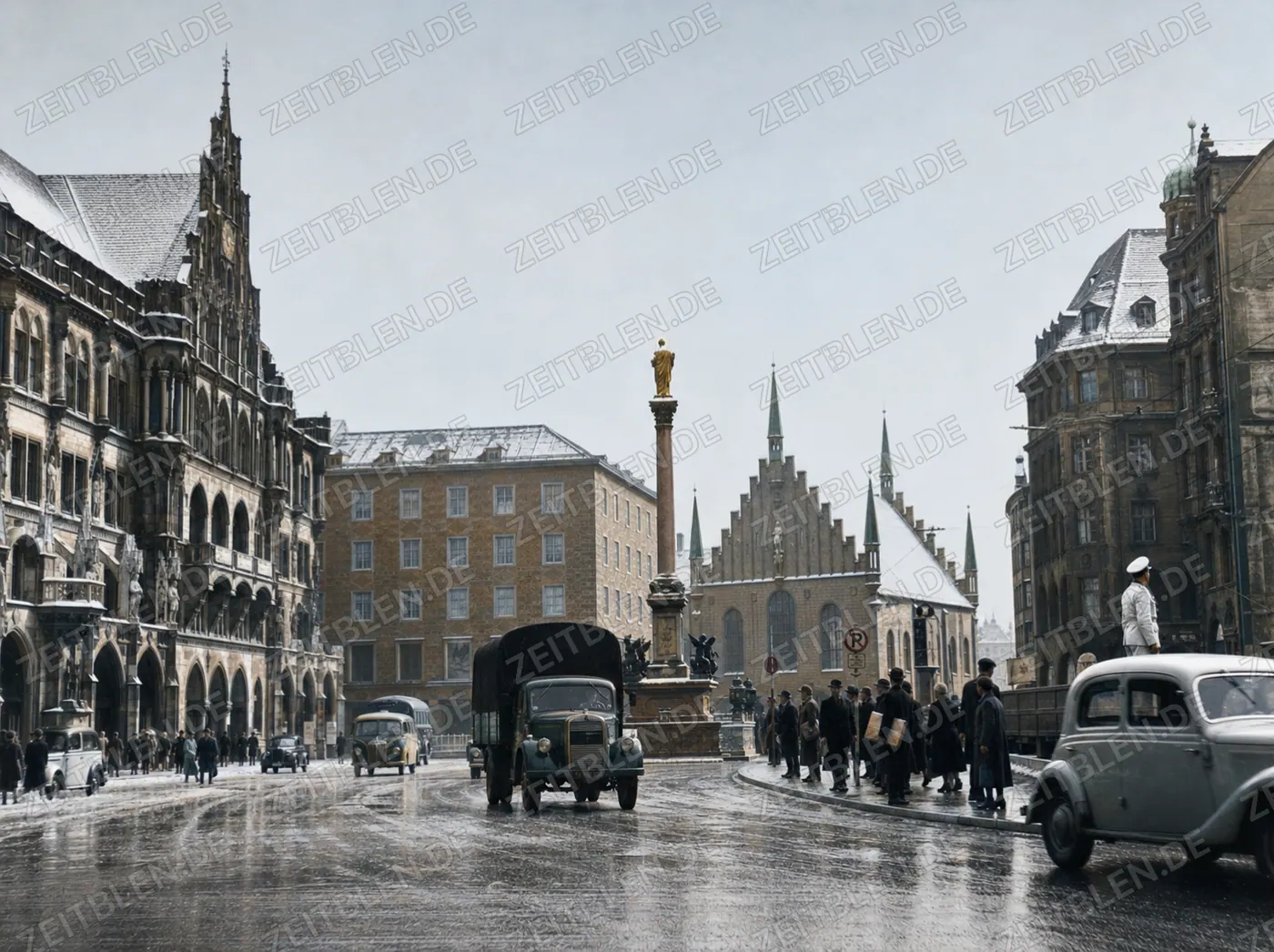 Marienplatz mit Mariensäule und Neuem Rathaus