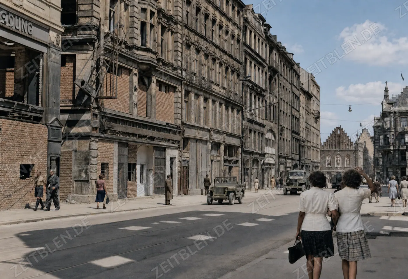 Kaufingerstraße mit Blick zum Alten Rathaus nach Kriegsende