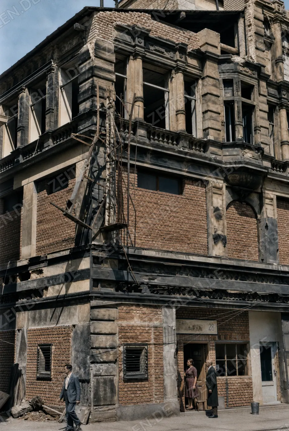 Bombenschäden an einer Fassade in der Kaufingerstraße