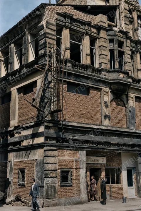 Bombenschäden an einer Fassade in der Kaufingerstraße