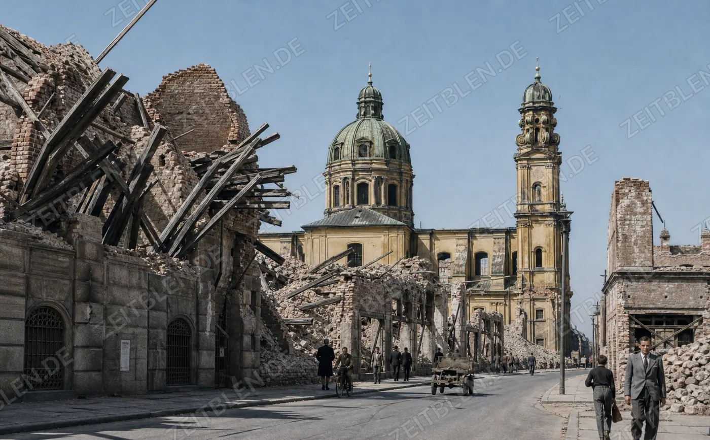 Theatinerstraße mit kriegsbeschädigter Theatinerkirche