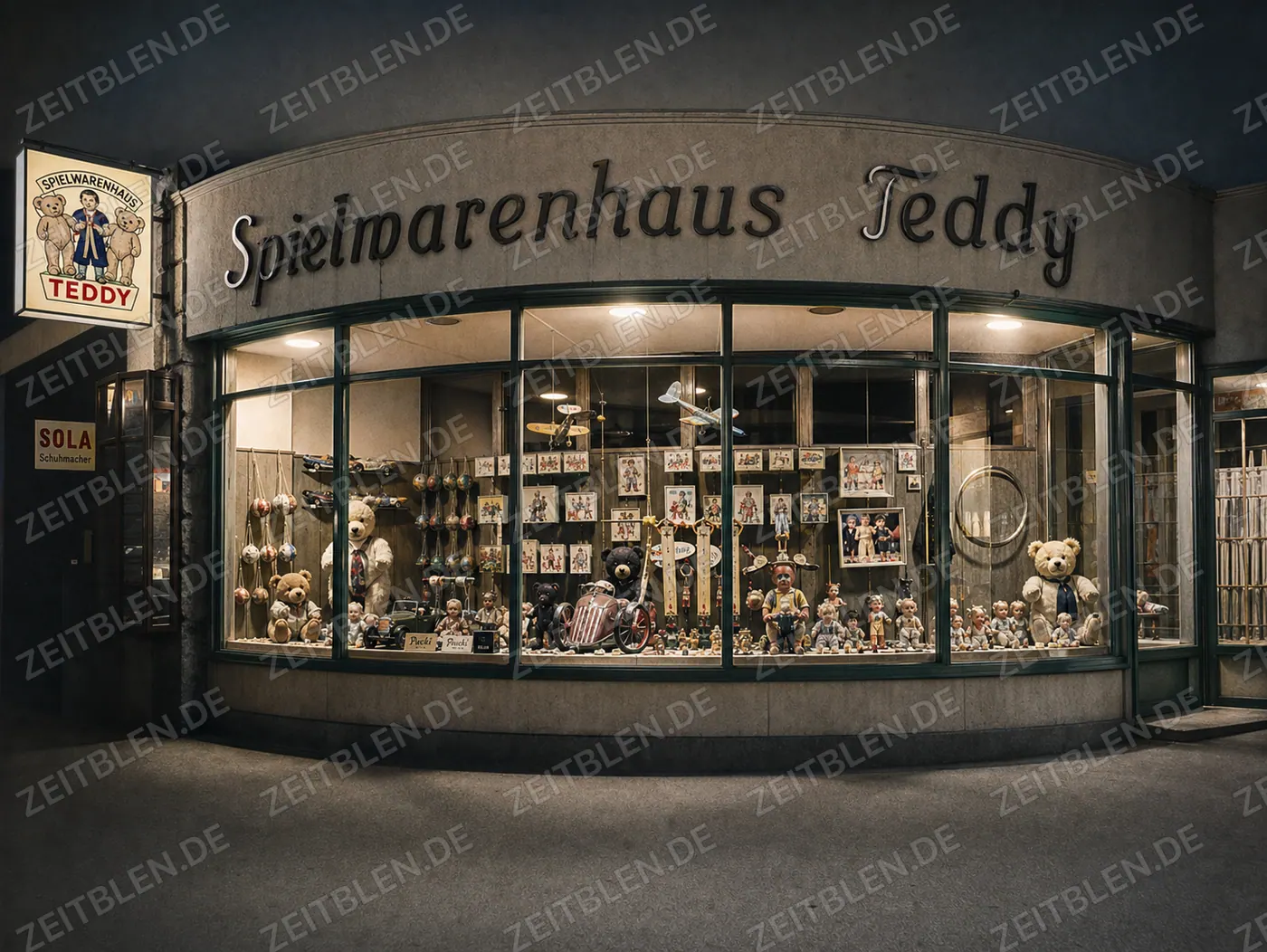 Schaufenster des Spielwarenhauses Teddy